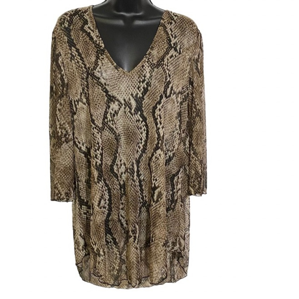 Jordan Taylor Swimsuit Coverup Sheer Flare Sleeve Snake Print Tunic Size Small
